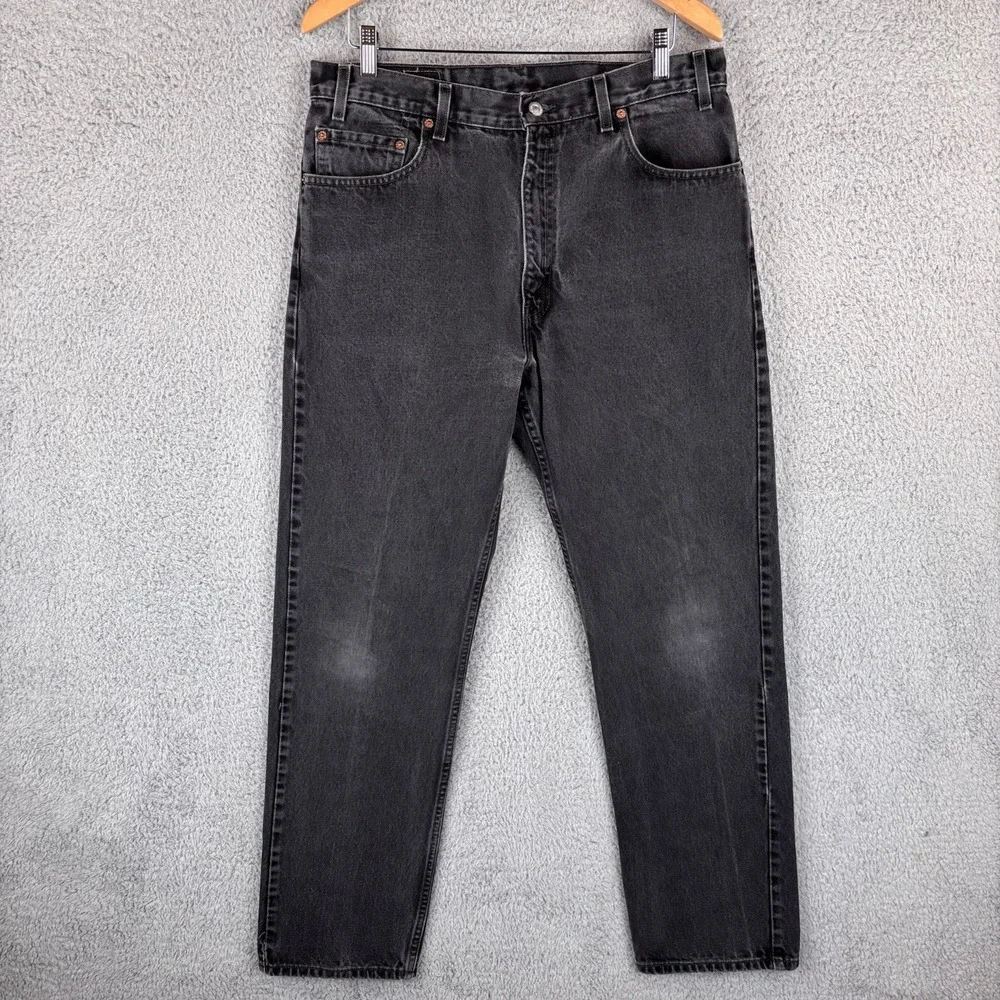 Vintage Levis 505 Jeans Mens 36x32 Black Regular Fit Straight Leg Denim USA 90s‎